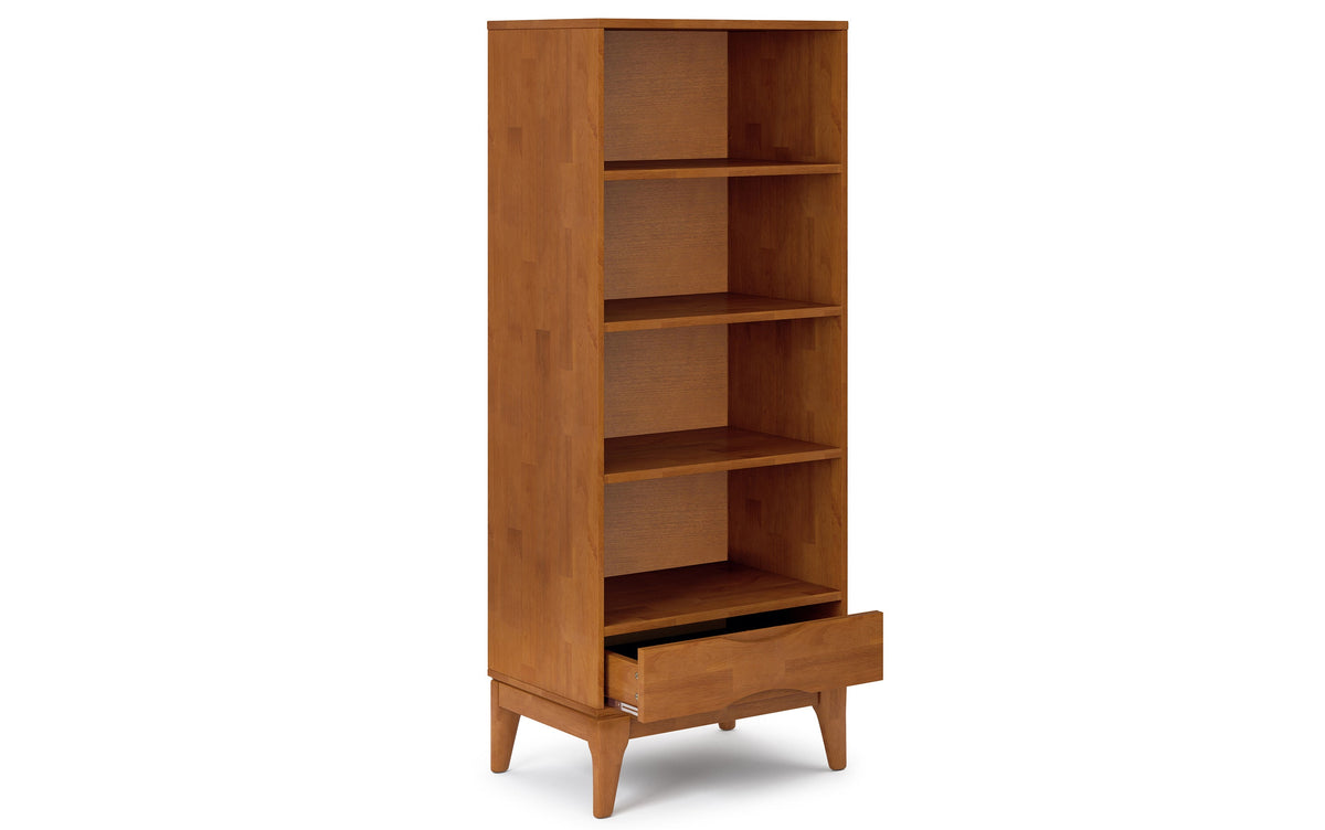 Teak Brown | Harper 60W TV Stand with Set of Two 24W 4 Shelf Bookcases w/ Drawer