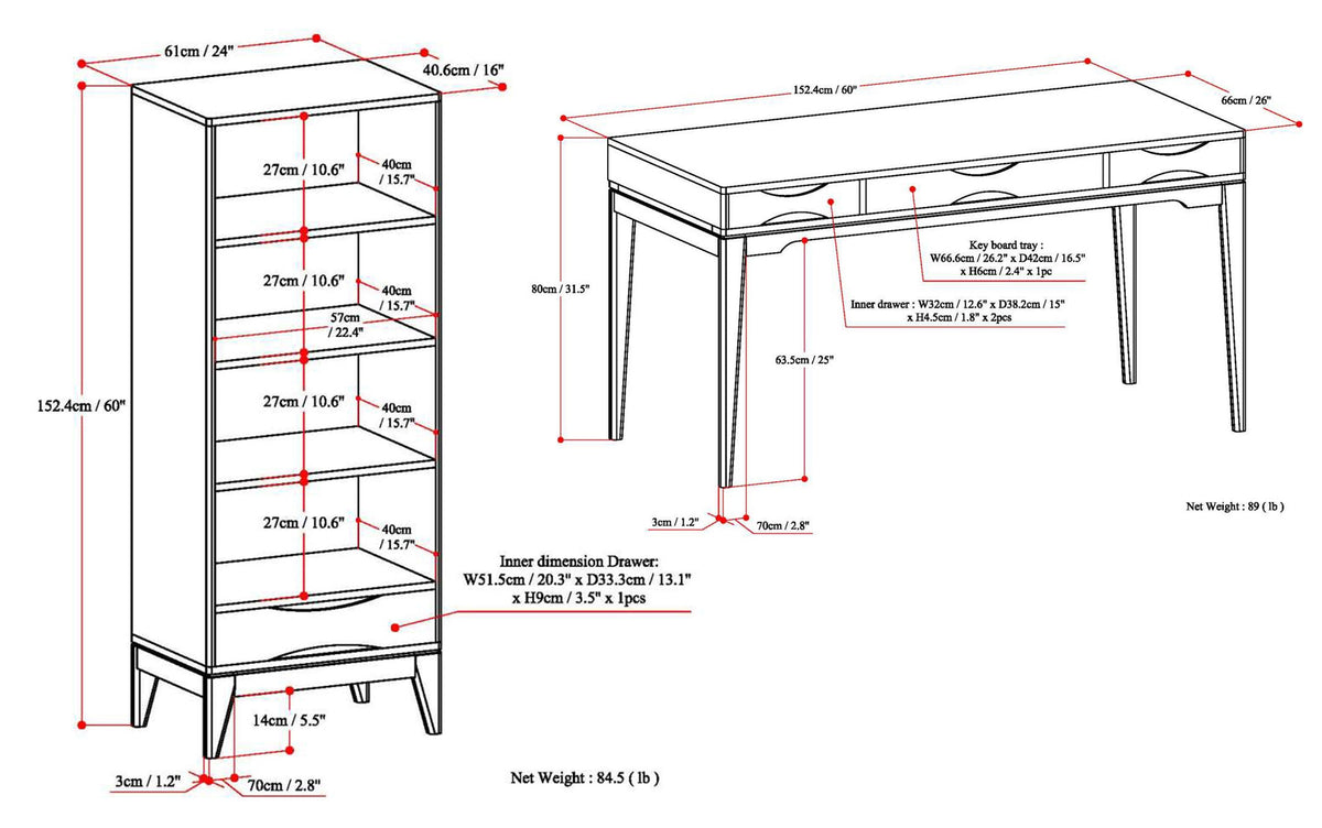 Black | Harper 60 inch Desk and 24 inch Bookcase