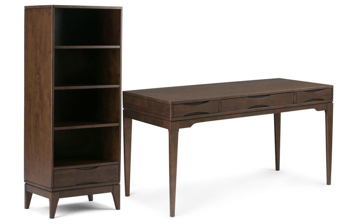 Walnut Brown | Harper 60 inch Desk and 24 inch Bookcase