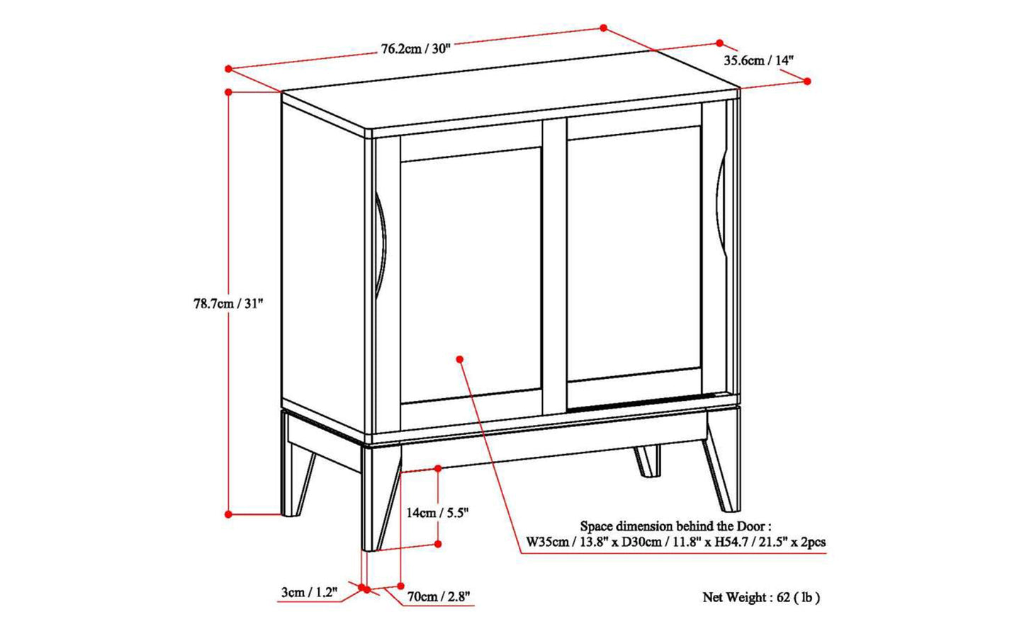 White | Harper 30W Storage Cabinet with Doors Set of 2