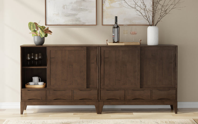 Walnut Brown | Harper 48W Tall Storage Cabinet with Doors and 3 Drawers Set of 2