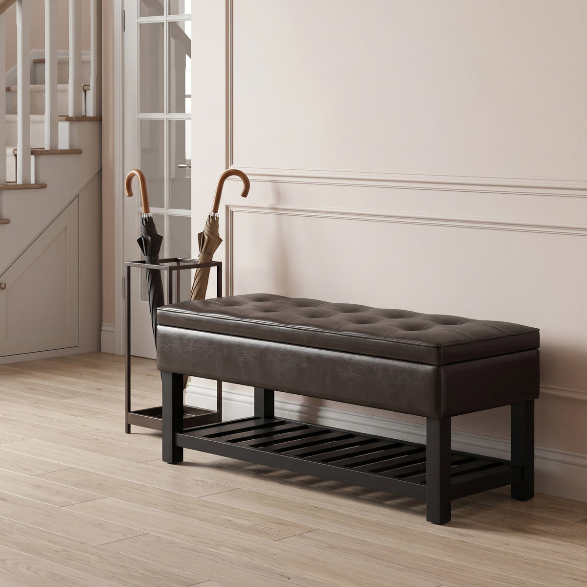 Tanners Brown Vegan Leather | Cosmopolitan Ottoman Bench in Vegan Leather