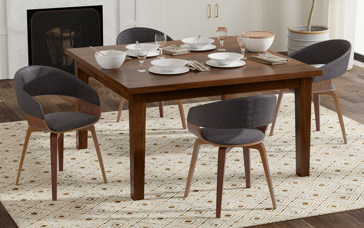 Charcoal Grey/Walnut Linen Style Fabric | Lowell / Eastwood 5 Pc Dining Set