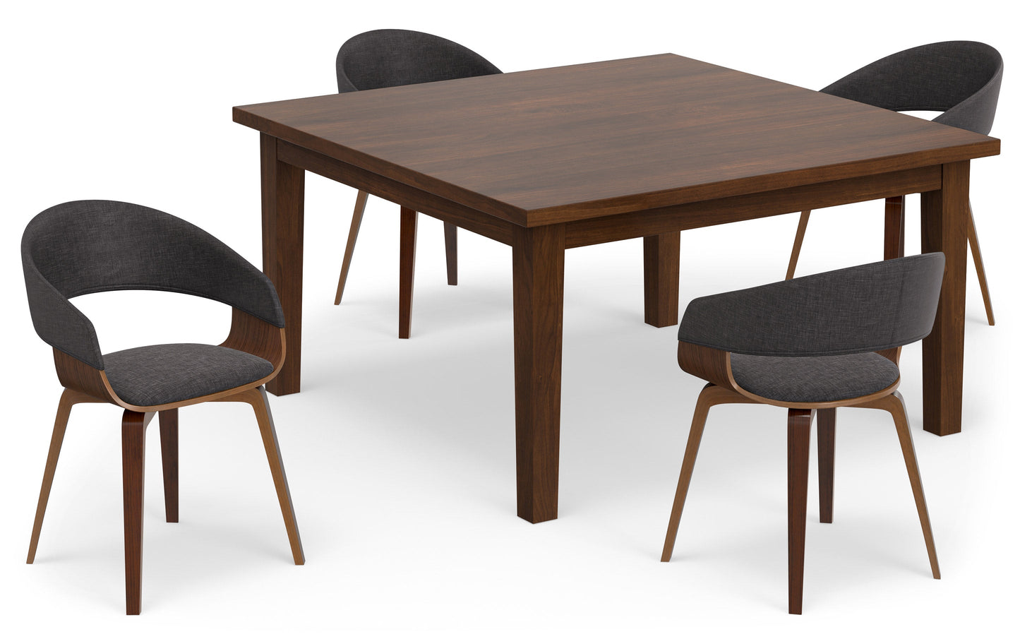 Charcoal Grey/Walnut Linen Style Fabric | Lowell / Eastwood 5 Pc Dining Set