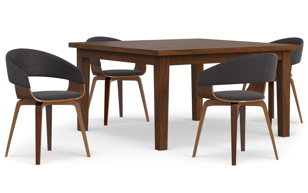 Charcoal Grey/Walnut Linen Style Fabric | Lowell / Eastwood 5 Pc Dining Set