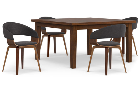 Charcoal Grey/Walnut Linen Style Fabric | Lowell / Eastwood 5 Pc Dining Set