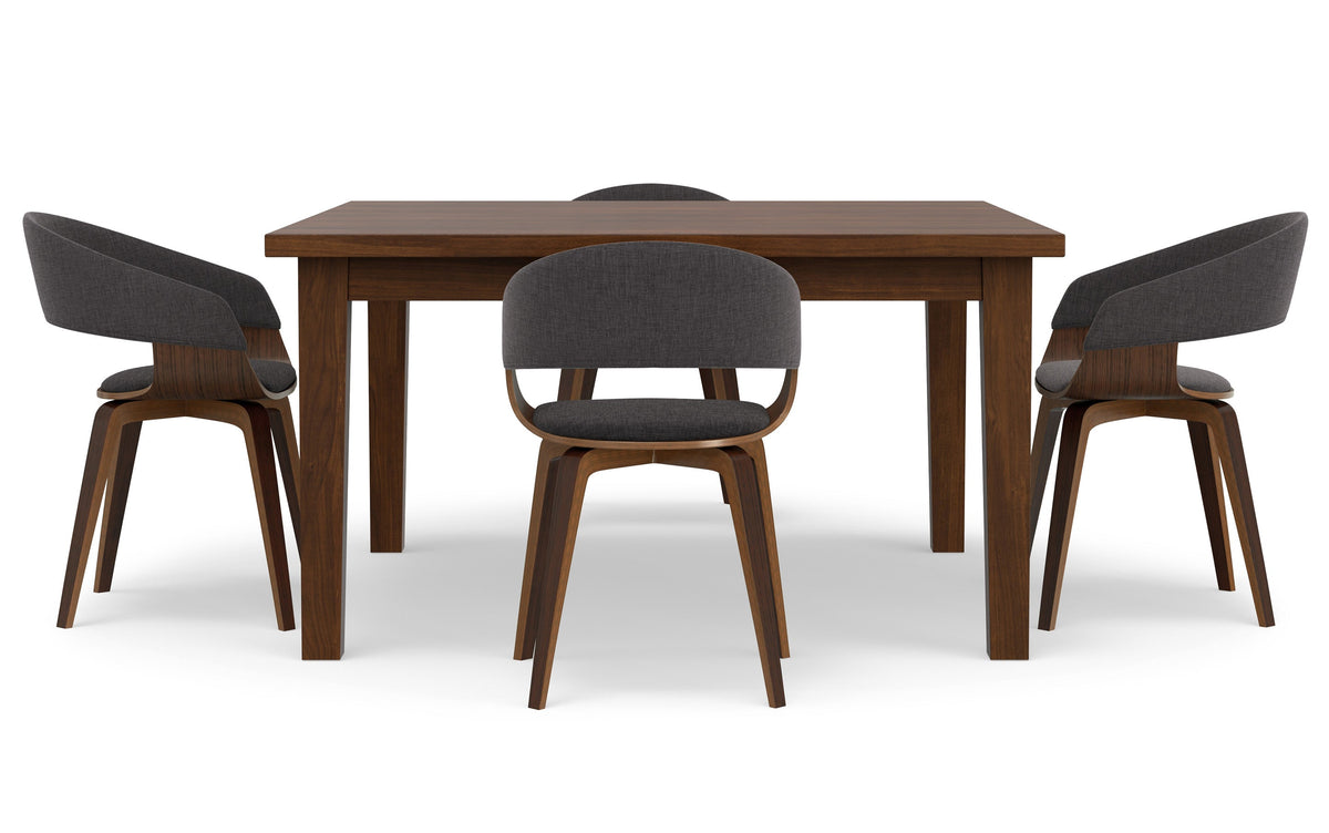 Charcoal Grey/Walnut Linen Style Fabric | Lowell / Eastwood 5 Pc Dining Set