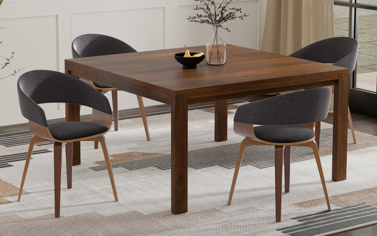 Charcoal Grey/Walnut Linen Style Fabric | Lowell / Wilson 5 Pc Dining Set
