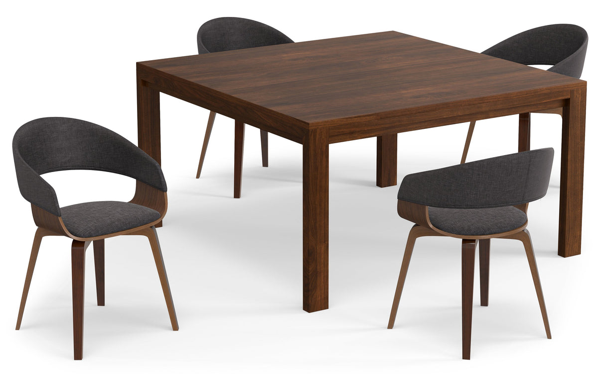 Charcoal Grey/Walnut Linen Style Fabric | Lowell / Wilson 5 Pc Dining Set