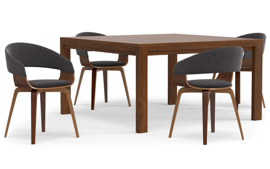 Charcoal Grey/Walnut Linen Style Fabric | Lowell / Wilson 5 Pc Dining Set