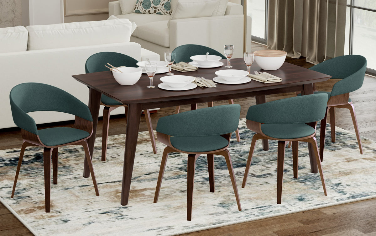 Light Turquoise Blue Linen Style Fabric | Lowell III 7 Piece Dining Set