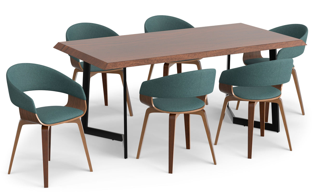 Light Turquoise Blue/Dark Brown Linen Style Fabric | Lowell 7 Piece Dining Set