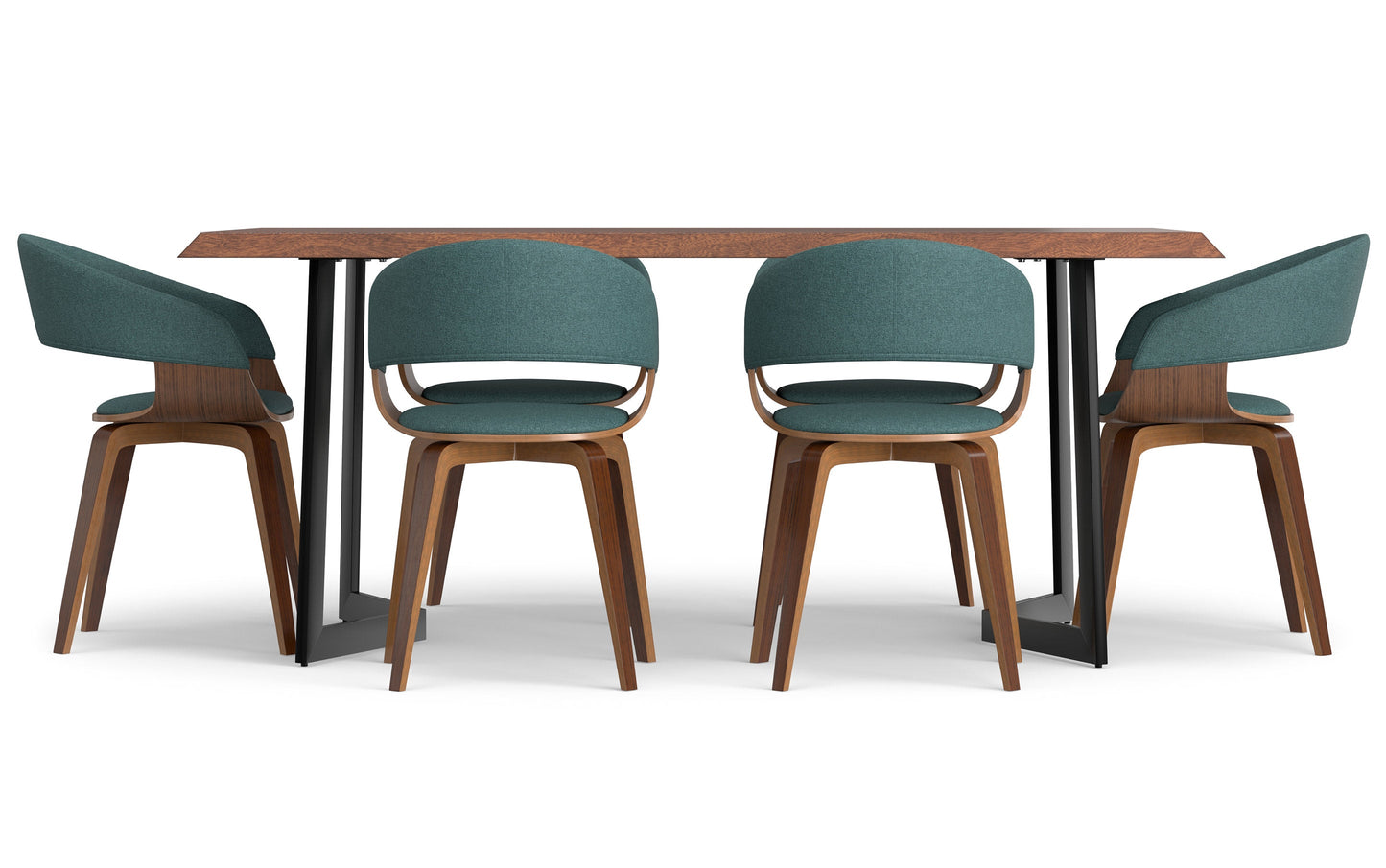 Light Turquoise Blue/Dark Brown Linen Style Fabric | Lowell 7 Piece Dining Set