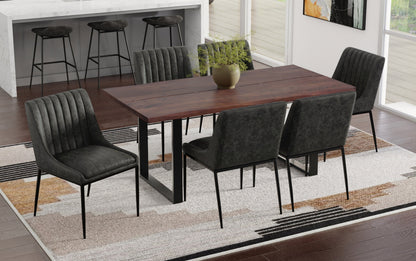 Distressed Slate Grey Distressed Vegan Leather | Melody / Fieldcrest 7 Pc Dining Set