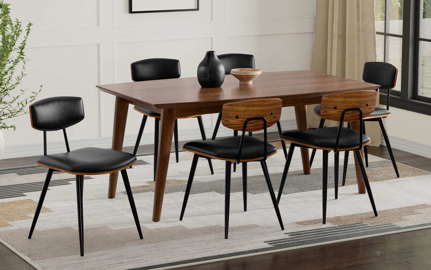 Black/Walnut Vegan Leather | Mavis / Draper 7 Pc Dining Set