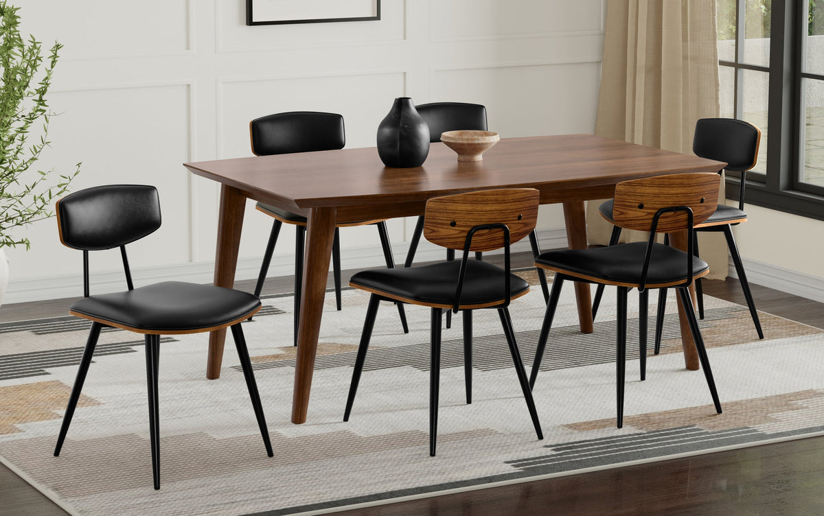 Black/Walnut Vegan Leather | Mavis / Draper 7 Pc Dining Set