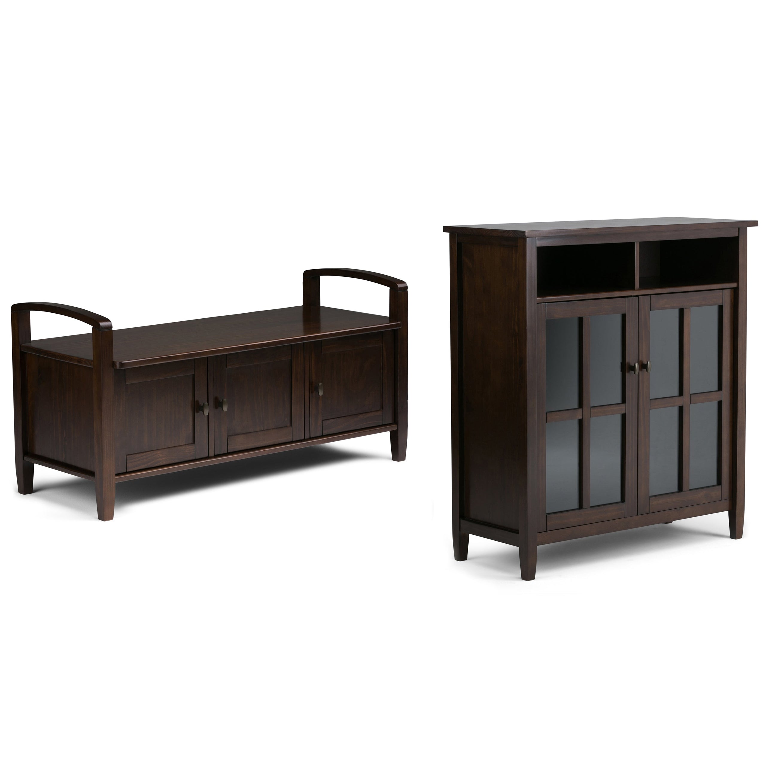Brunette Brown | Warm Shaker 44-inch Storage Bench and 39-inch Cabinet