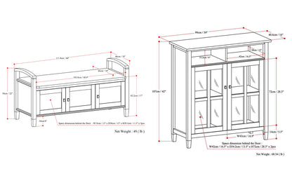 Brunette Brown | Warm Shaker 44-inch Storage Bench and 39-inch Cabinet