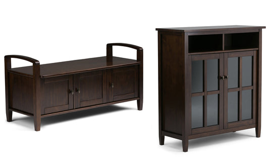 Brunette Brown | Warm Shaker 44-inch Storage Bench and 39-inch Cabinet