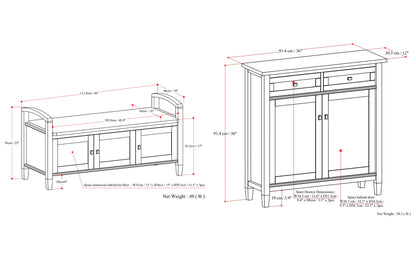 Light Golden Brown | Warm Shaker 44-inch Storage Bench and 36-inch Cabinet