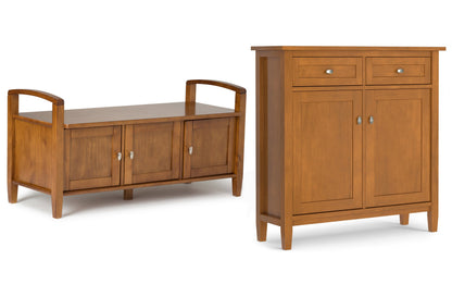 Light Golden Brown | Warm Shaker 44-inch Storage Bench and 36-inch Cabinet