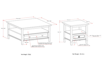 Distressed Grey | Warm Shaker 36 inch Coffee Table with 20 inch End Tables (Set of 3)