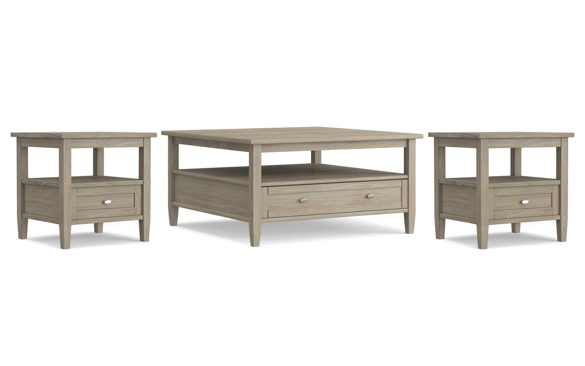 Distressed Grey | Warm Shaker 36 inch Coffee Table with 20 inch End Tables (Set of 3)