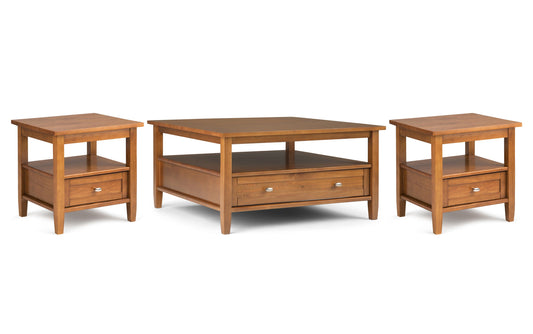 Light Golden Brown | Warm Shaker 36 inch Coffee Table with 20 inch End Tables (Set of 3)