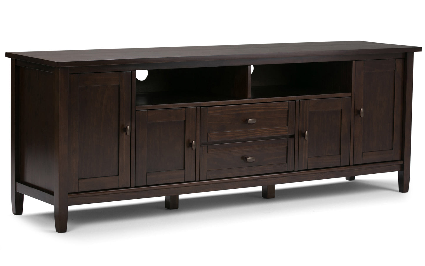 Brunette Brown | Warm Shaker 72W TV Stand with Set of Two 26W 5 Shelf Bookcases