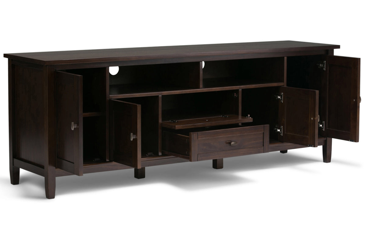 Brunette Brown | Warm Shaker 72W TV Stand with Set of Two 26W 5 Shelf Bookcases