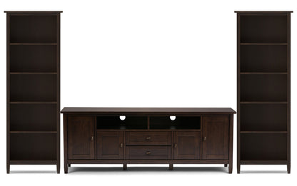 Brunette Brown | Warm Shaker 72W TV Stand with Set of Two 26W 5 Shelf Bookcases