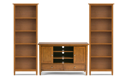 Light Golden Brown | Warm Shaker 47W Tall TV Stand with Set of Two 26W 5 Shelf Bookcases