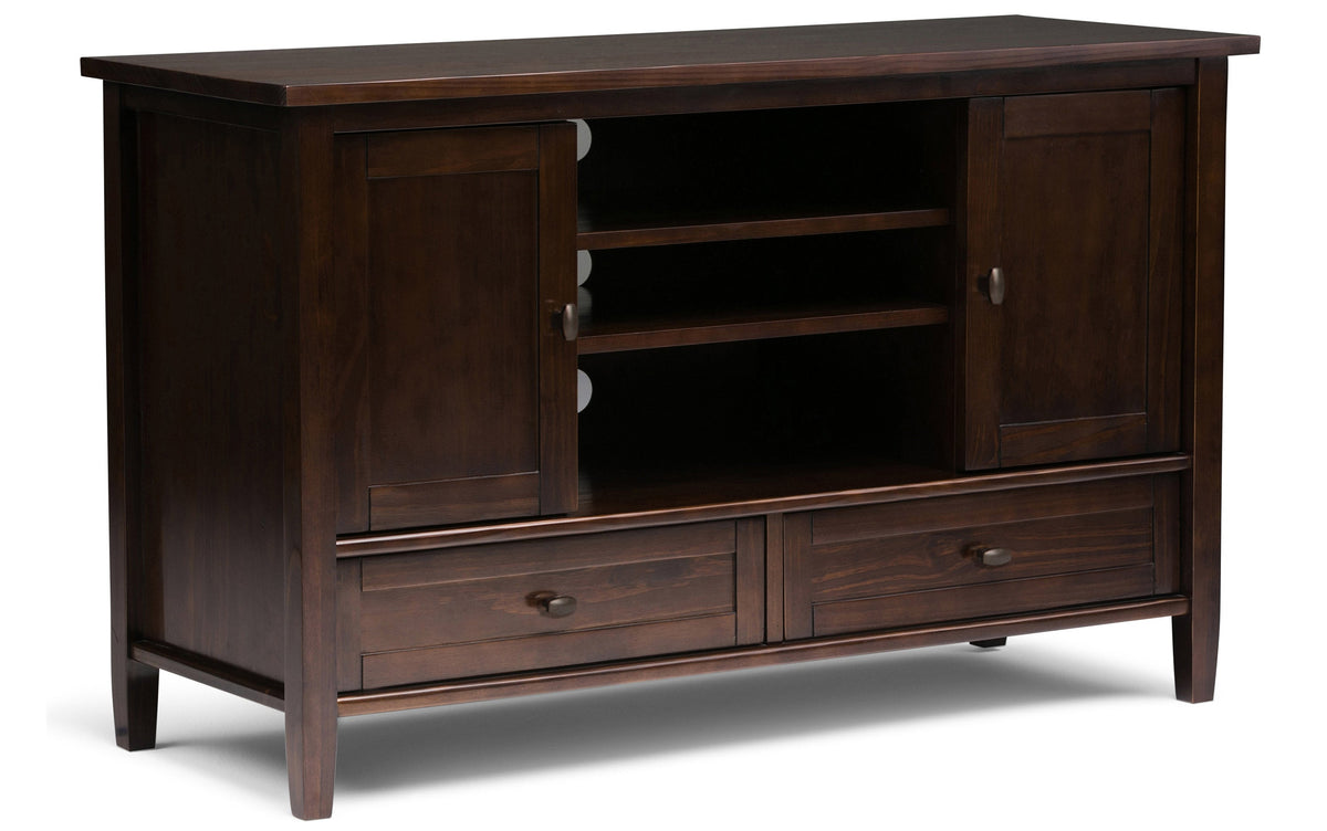 Brunette Brown | Warm Shaker 47W Tall TV Stand with Set of Two 26W 5 Shelf Bookcases