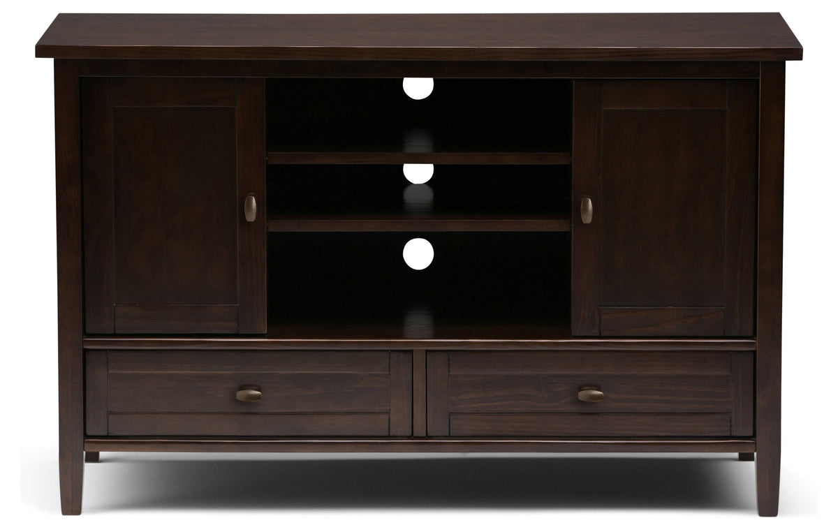 Brunette Brown | Warm Shaker 47W Tall TV Stand with Set of Two 26W 5 Shelf Bookcases