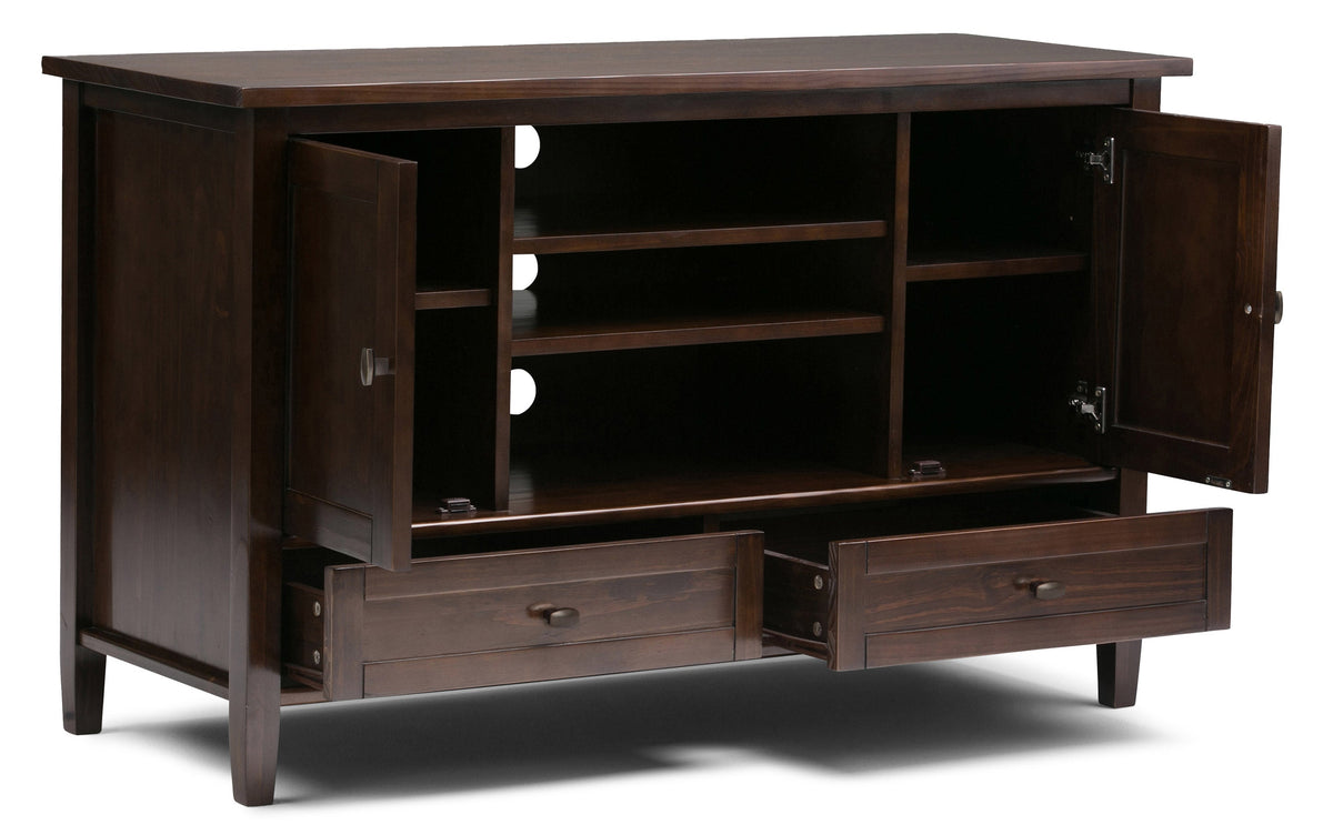 Brunette Brown | Warm Shaker 47W Tall TV Stand with Set of Two 26W 5 Shelf Bookcases