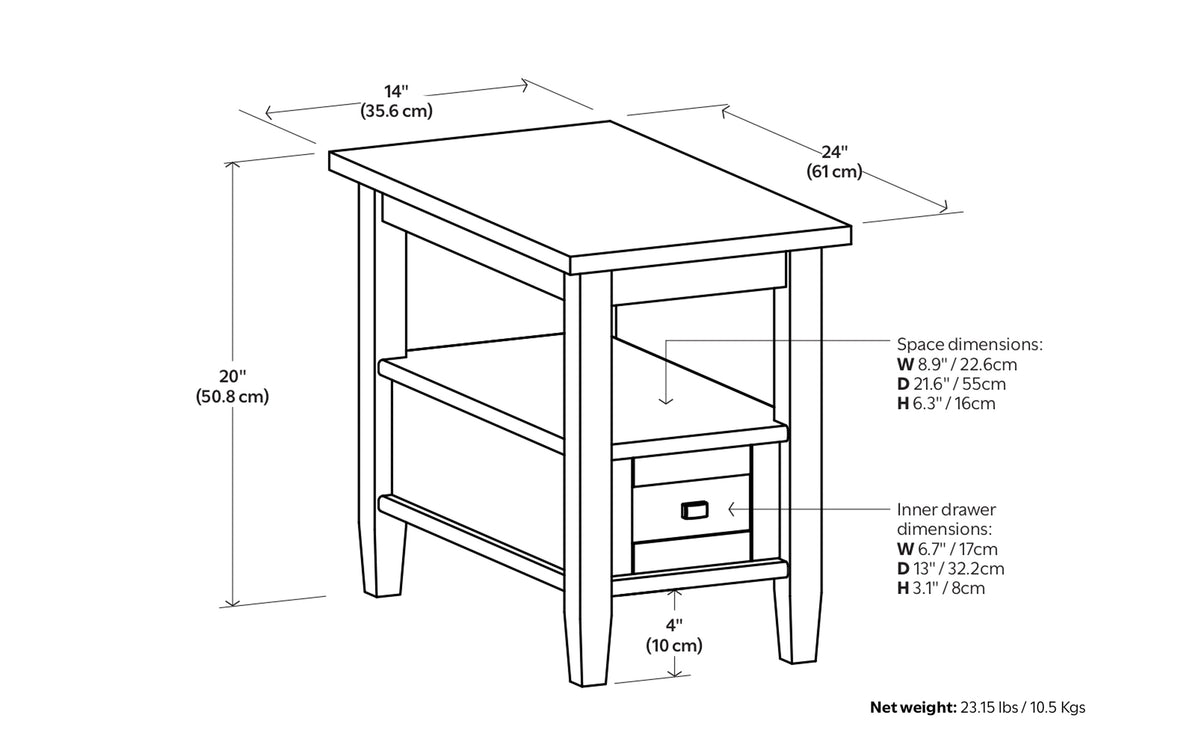 Brunette Brown | Warm Shaker 14 inch Narrow End Table (Set of 2)