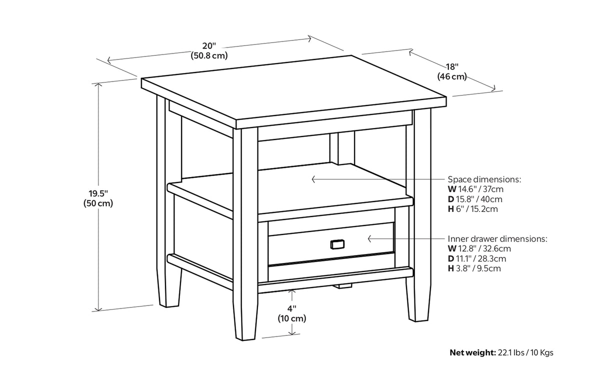Distressed Charcoal Brown | Warm Shaker 20 inch End Table (Set of 2)