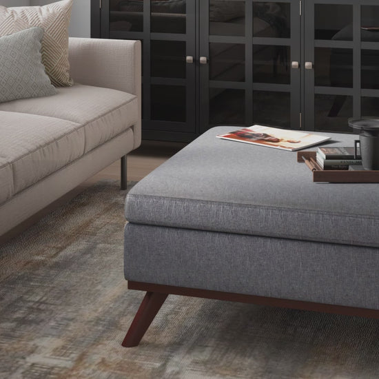 Slate Grey Linen Style Fabric | Owen Medium Square Table Ottoman in Linen