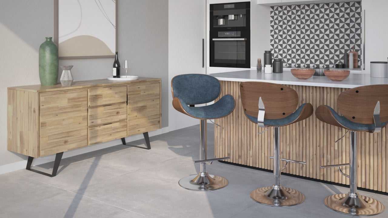 Light Grey Linen Style Fabric Natural Oak | Marana Bar Stool