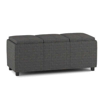 Ebony Tweed Style Fabric | Avalon Linen Look Storage Ottoman with Three Trays