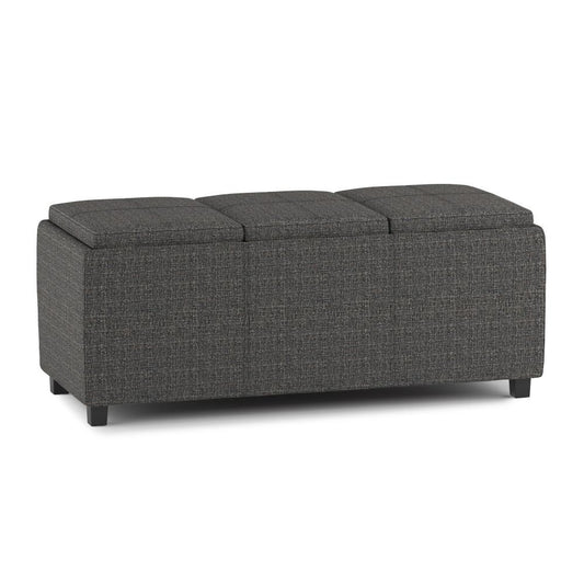 Ebony Tweed Style Fabric | Avalon Linen Look Storage Ottoman with Three Trays