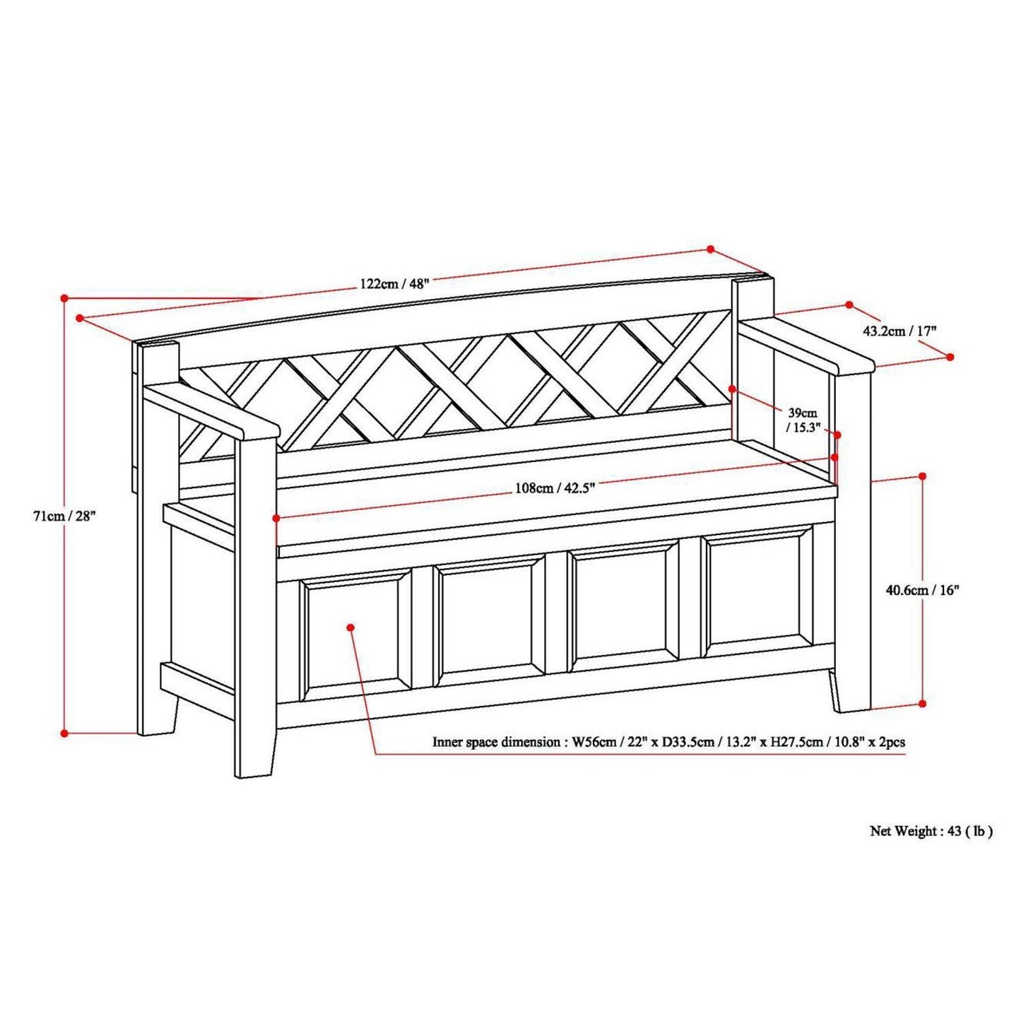Avalon Light Brown | Amherst Entryway Bench