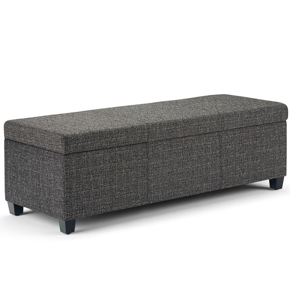 Ebony Tweed Style Fabric | Avalon Large Storage Ottoman Bench in Tweed Style Fabric
