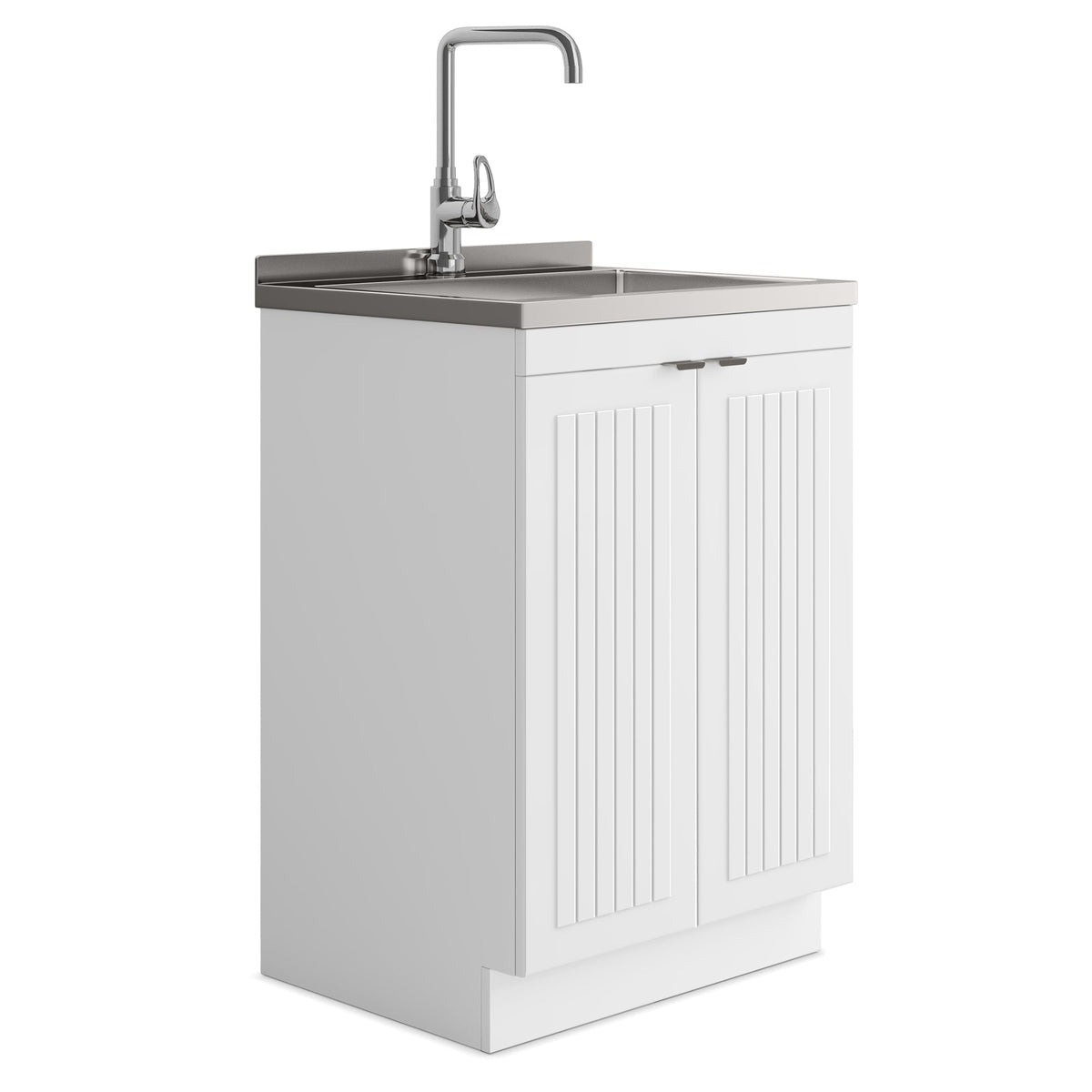 Pure White | Murphy 2 Door Utility Laundry Cabinet with SS Sink & Faucet
