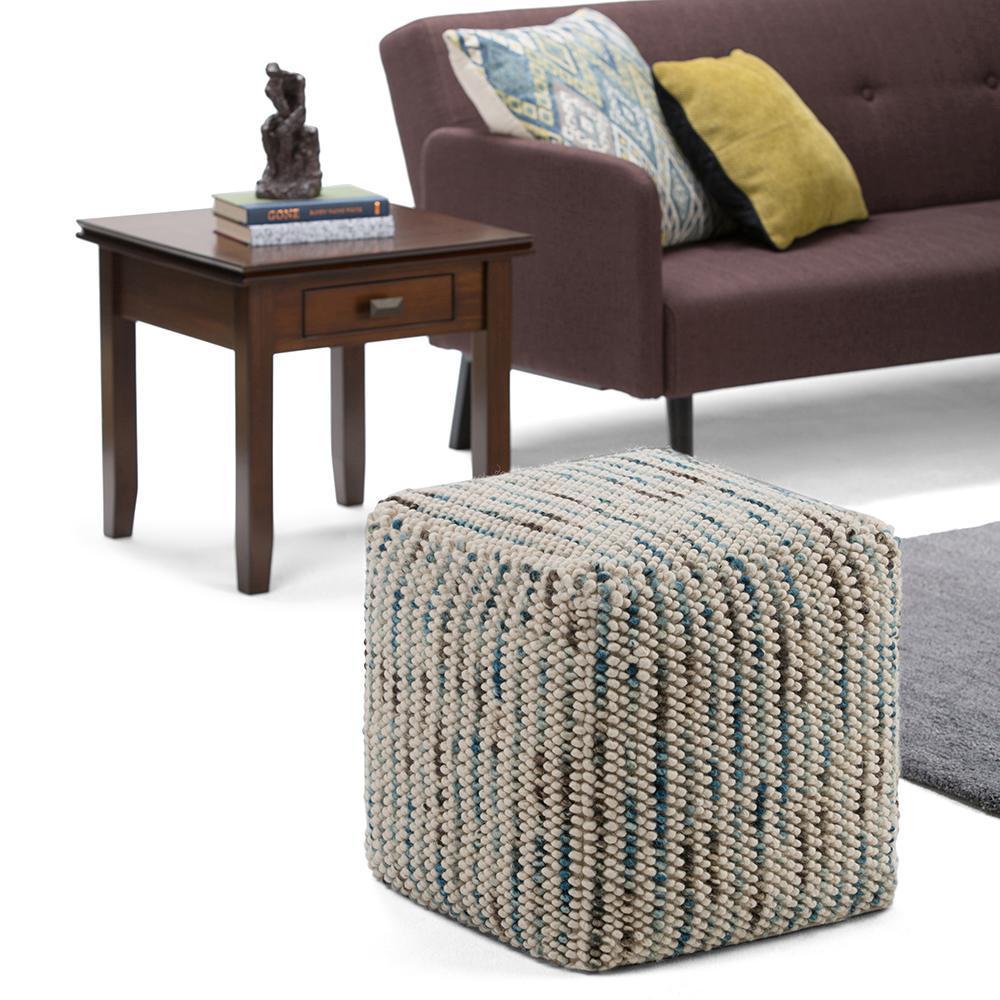 Multi Beige | Zoey Woven Cube Pouf