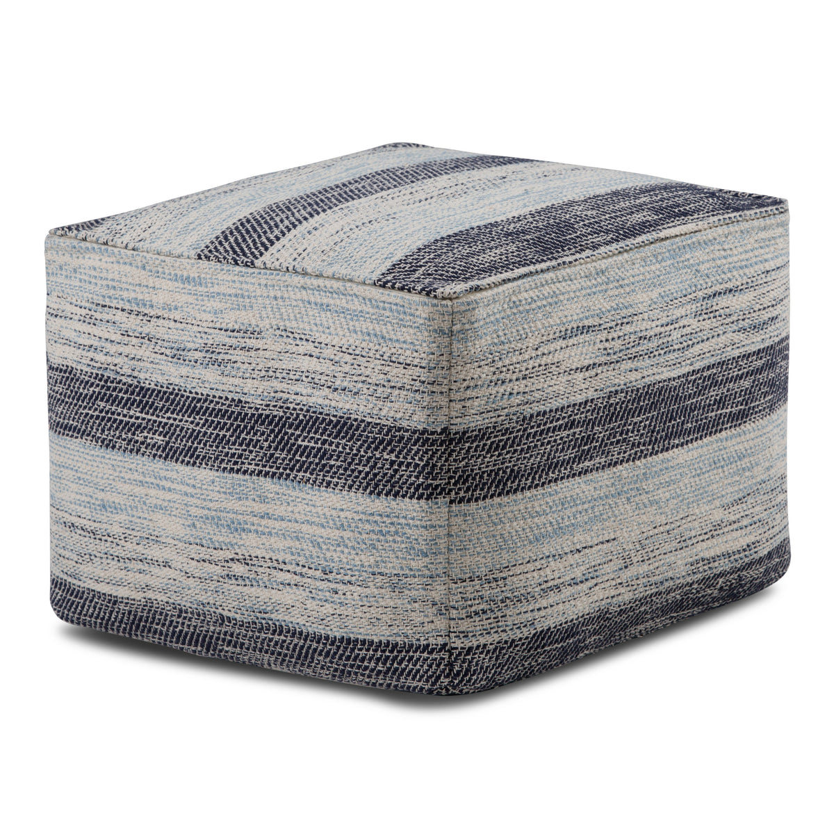 Dark Blue/Natural | Clay Patterned Square Pouf