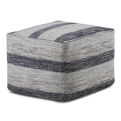 Dark Blue/Natural | Clay Patterned Square Pouf