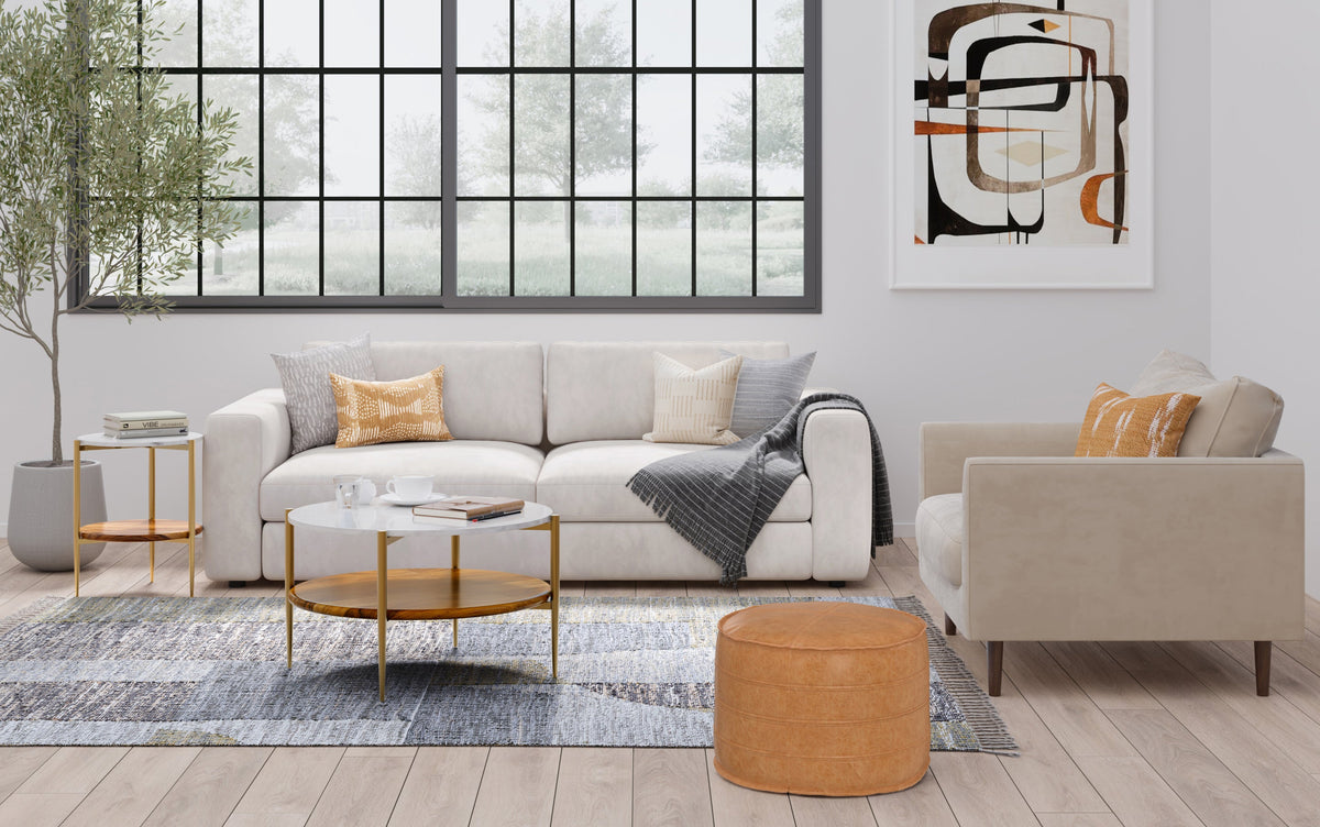 Distressed Camel Brown | Brody 20 Inch Round Pouf