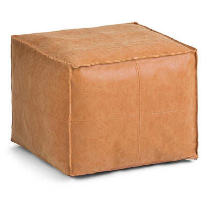 Distressed Camel Brown Distressed Vegan Leather | Brody Square Pouf
