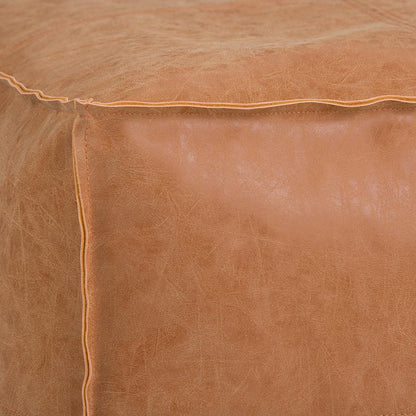 Distressed Camel Brown Distressed Vegan Leather | Brody Square Pouf